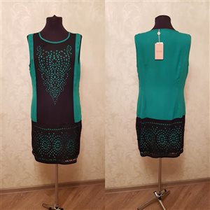 Платье зеленое с черным, НОВОЕ, р.46, цена 1800=