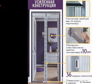 Москитная сетка на магнитах 100?210 на дверь серая